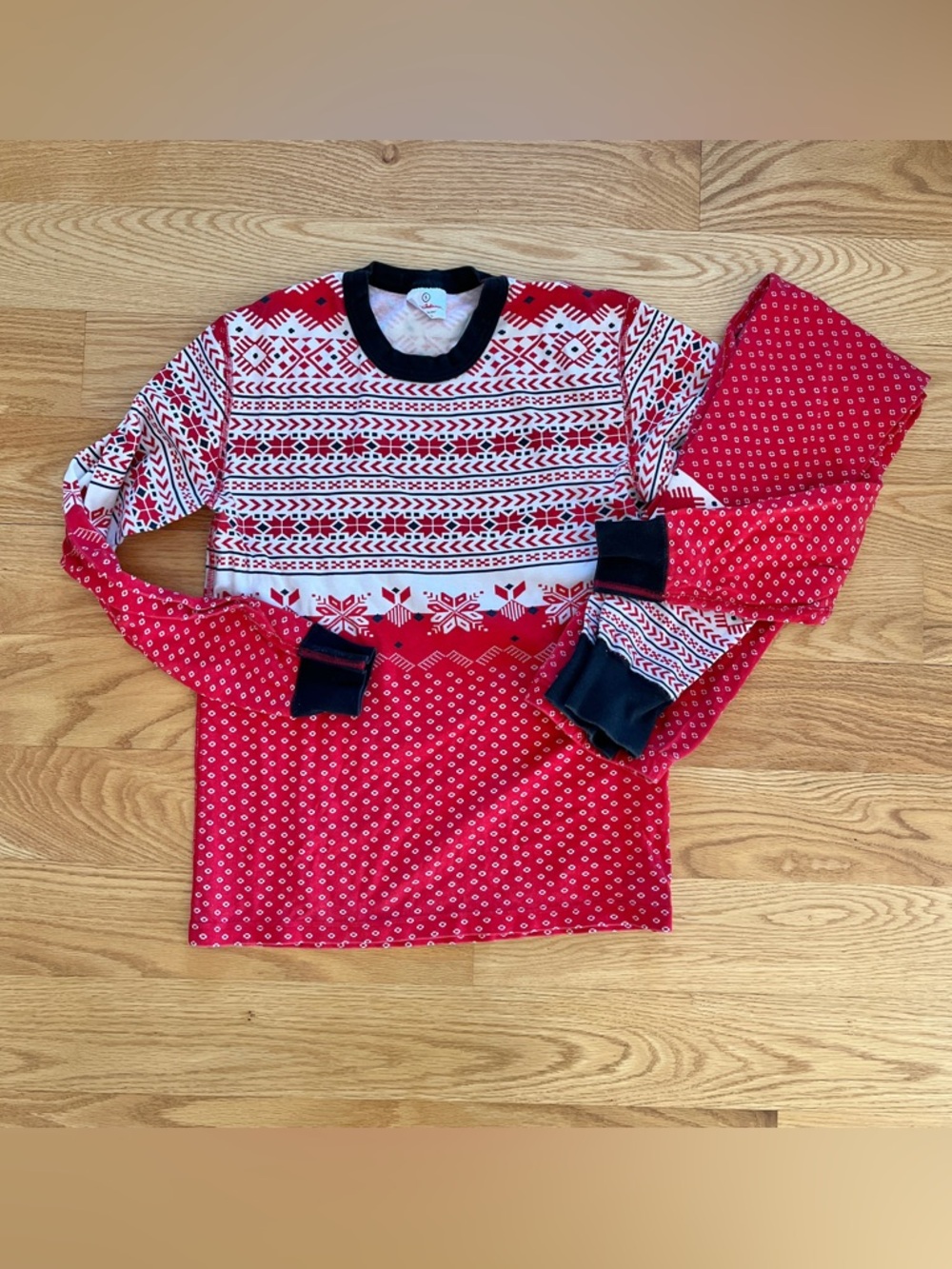 Hanna Andersson red fair isle pajamas 2 piece adult small cotton long John xmas